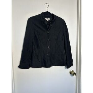 Coldwater Creek Black Mock Neck Button Front Jacket Coat Size 10‎ Textured Knit